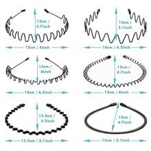 6 PCS Metal Hair Band For Men Headband Women Hair Bands Men Unisex Black Wavy Spring Outdoor Sports Headbands For Men's Hair Band Hoop Clips Women Accessories Simple Elastic Non Slip Head Band Headwear,Headbands,Hair Hoop ,Makeup Headband Head Accessories