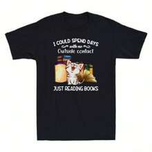I Could Spend Days With No Outside Contact Reading Books Funny Cat Lover T-Shirt