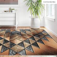 1pc Crystal Velvet Embossed Plaid Area Rug/Doormat - 5mm Thick, Waterproof, Non-Slip, Easy Clean, Machine Washable, Soft & Comfortable, Suitable For Entryway, Kitchen, Living Room, Bedroom, Hallway, Bathroom, Laundry Room - Carpet Decor