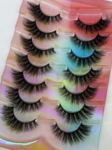 HBZGTLAD 7 对自然蓬松猫眼睫毛，5D 猫眼加长貂皮睫毛，柔软交叉，可重复使用的自然外观睫毛延长