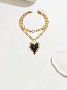 1pc New Creative Heart Splice Fashion Versatile Personalized European Style Multi-Layer Chain Necklace - Yellow Gold - View 4