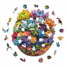 盆栽多肉植物/曼陀罗之梦木制拼图，精美纸板盒，不对称形状木制拼图玩具，独特的儿童益智玩具，装饰艺术，节日礼物，情人节，新年礼物 - 彩色 - 查看 6