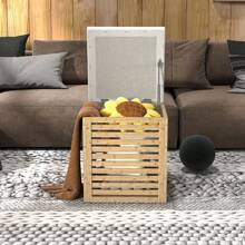 HOMCOM Coffre de rangement, tabouret de rangement de 54.76 L, design lamellé, cadre en bambou naturel, charge jusqu'à 120 kg, 40 x 40 x 47 cm, bois naturel - Beige - Voir 6