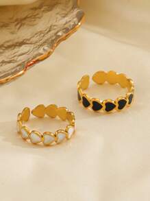 1 件不锈钢 18K 镀金心形开口戒指，时尚 INS 风格适合女性日常、约会、节日、礼物 - 彩色 - 查看 4