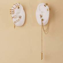 1-12pcs Creative Minimalist No Piercing Ear Cuff, Personalized Gold Leaf Hollow Layer Ear Clip Set