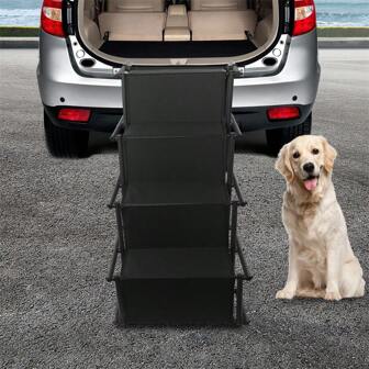 Quiltern 4-Layer Foldable Pet Car Stairs, Portable Dog Climbing Steps For Car, Suitable For Outdoor Use