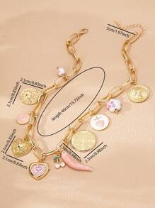 1pc Handmade Assorted Enameled Heart Locket, Cherry Clock, Chilli, Ceramic Charm Stacked Necklace For Women