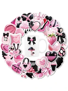 50 Pcs Creative 3D Black And Pink Style Cool Graffiti Stickers, Vinyl Waterproof Girl's Heart Series Stickers, Suitable For Water Bottles, Laptops, Suitcases, Computers, Phone Cases, Diaries, Gifts For Students, Girls And Ladies