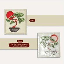 1pc Mixed Color Bonsai Tree Iron-On Patch - Vibrant Red & Green Embroidered Applique For DIY Decor, Jackets, Backpacks, Jeans & Tees