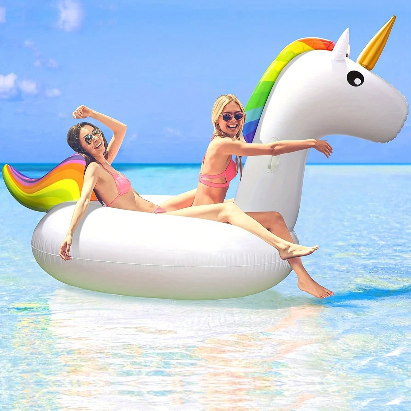1 pezzo Unicorno arcobaleno gonfiabile, sedile galleggiante per adulti (forma orecchio casuale), galleggiante per piscina, accessori da spiaggia,