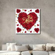 Framed Canvas Wall Art Valentine Colorful Contemporary Flower Framed Canvas Wall Art Vintage Prints Poster A Heart With Roses And The Words Be Mine Written On It Wall Art Decoration For Living Room Bedroom Bathroom Kitchen Apartment Hotel, Artful Home Decoration - Wrapped Framed Canvas - View 2