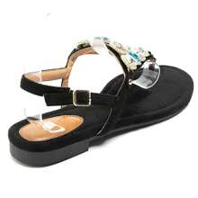 Summer Fashion Rhinestone Decor Flat Thong Sandals - Black - View 4