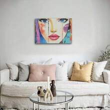 1 Pc, A Colorful Abstract Painting Of A Womans Face With Lips Ears And, Original, Canvas, Wall Art, Living Room Wall Decorations, Bedrooms, Bathrooms, Frame Poster Art Prints, Hanging Paintings, Home Decoration, Festivals. Home - 彩色 - 查看 3