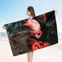 1 Pc Extra Large Flamingo Print Ultra-Soft Microfiber Beach Towel - Quick Dry, Non-Stick And Extra Plush, Skin-Friendly And Portable, Suitable For Fun Travel, Yoga, Picnic And Pool Party Summer,Holiday - Multicolor - View 28