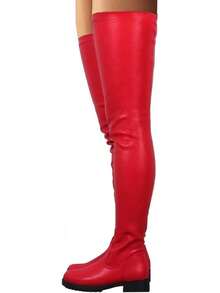 Knee High Boots Women Thigh High Over Knee Stretch Fashion Low Chunky Heel Round Toe Zipper Winter Boots Black Red US4.5-14halloween - Đỏ - Xem 10