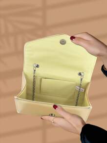 1pc Solid Color PU Magnetic Clasp Chain Clutch Bag, Suitable For Daily Use, Dates And Parties - Gold - View 6