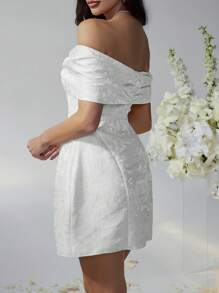 Ladies Bowknot, Off The Shoulder, Waist Cinched, Wedding Party Dress, Wedding Guest Dress - trắng - Xem 7