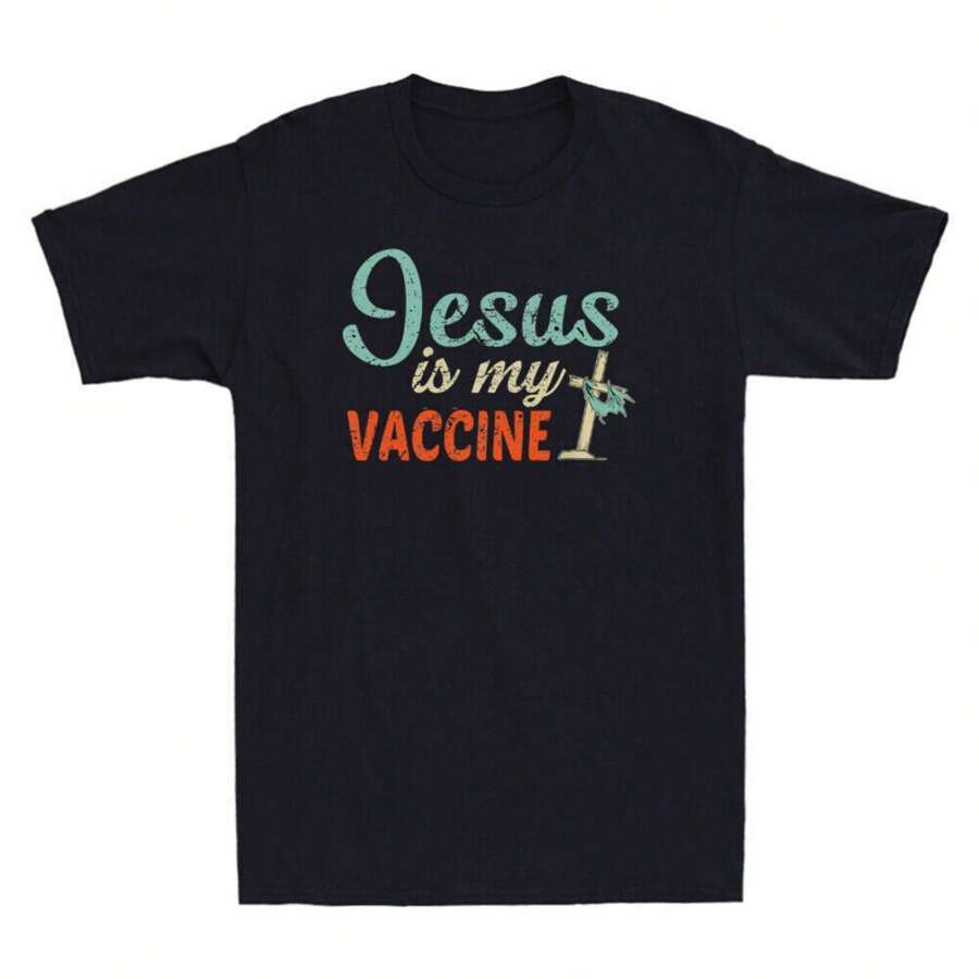 Jesus Is My Vaccine Christian Faith Church Anti Vaccination Retro 's T-Shirt - Black - View 1