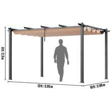 Outdoor Retractable Gazebo With Canopy, 12'x16', 10'x13', 10'x10', Aluminum Gazebo With Retractable Canopy, Modern Gazebo With Shade Canopy For Patio, Garden, Deck, Backyard, Beige, Gray, Blue - 10*13ft, Beige - 查看 10