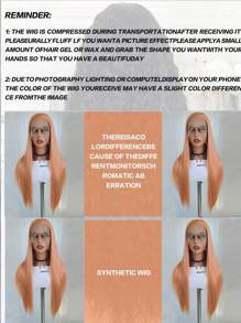 websterwigs 浅橙色合成蕾丝前假发，长直发，自然发际线，无胶假发，适合女性日常佩戴、角色扮演、万圣节 - 橘色 - 查看 11