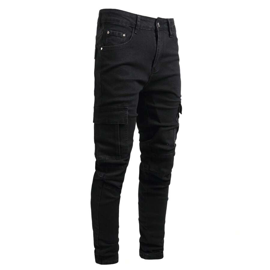 JUNBAOSS Men's Slim Fit Jeans Stretch Ripped Skinny Jeans For Men, Fashion Straight Leg Comfort Flex Waist Casual Pants - 黑色 - 查看 1