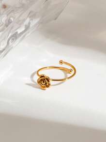 Uworld 1 Pieza Anillo abierto de acero inoxidable con baño de oro de 18K en forma de camelia francesa simple para uso diario de la mujer, adecuado para uso diario, vacaciones, festivales, fiestas, bodas, etc.