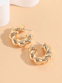 1 Pair Exaggerated Retro C-Shaped Earrings With Chunky Cable Texture, Suitable For Women's Daily And Party Wear