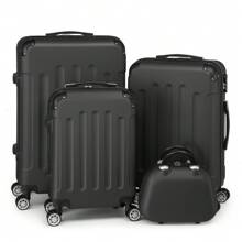 SUNROAD A Stylish Set Of ABS Suitcases With Vertical Stripes, Four-In-One Design With Handles And Universal Wheels. Available In 20in, 24in, 28in Sizes And 12in Carrying Case, Featuring ABS Aluminum Golden Pull Rods In A Fashionable Rose Gold Color Scheme - 黑色 - 查看 2