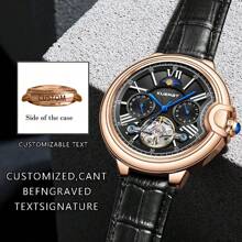 [Custom] KUERST Brand Latest Hot Selling Sun & Moon Star Men's Leather Belt Automatic Mechanical Flywheel Day-Date Watch, Fashionable Business Casual Wristwatch Suitable For Holidays And Various Occasions