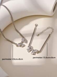 2 件套蝴蝶结手链项链女士套装适合作为礼物送给朋友