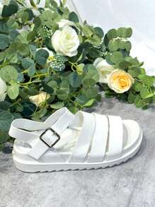 Women's Solid Color Adjustable Buckle Design Casual Sandals Stylish Sandals Summer Sandals For Women - White - View 2