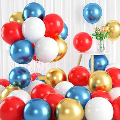 40 Stück rote, weiße und blaue Luftballons Set, 10 Zoll Metallballons in Gold und Blau, geeignet für Abschlussfeier, Superhelden-Themenpartys und Geburtstagsdekoration mit roten, goldenen und goldenen Ballons
