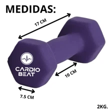 CARDIO BEAT Par de Mancuernas de 2kg para Entrenamiento en Casa | Pesas Antideslizantes para Tonificación y Cardio - Morado Violeta - Ver 4