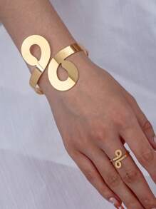 1 Set Elegant Minimalist Metal Hollow Circle Geometric Bangle And Ring, Fashion Versatile Jewelry For Women