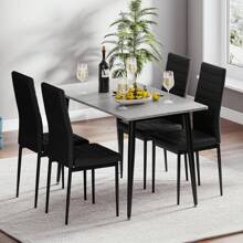 Grey Table and 4 Black Chairs