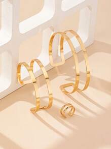 3 件/套女士几何镂空金合金手链和戒指首饰套装，优雅时尚，适合送礼、聚会、日常佩戴 - 金黃色 - 查看 5