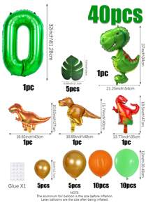 40pcs/Set Tropical Jungle Party Decorations, Including 32" Numeric Balloons (0-9), Cartoon Dinosaur Foil Balloon Decor Numeric Shapes, PE Decor Balloon Columns, Suitable For Birthday Party, Giant Cute Dinosaur Birthday Party Decoration Set, Suitable For Jungle Dinosaur Theme Decorations - 彩色 - 查看 15