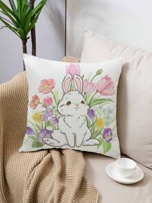 1pc/4pcs Spring Easter Rabbit Flower Egg Letter Polyester Printed Pillow Cover, 45x45cm, Room Decor, Bedroom Decor, Sofa Decor (Without Pillow Insert) - Multicolor - View 9