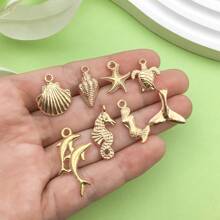28pcs Mixed Enamel Ocean Life Pendants, Including Gold Seashell, Starfish, Etc., Gold Plated, Suitable For Beach Jewelry Making, DIY Crafts, Keychains, Decorations - Blue - View 3