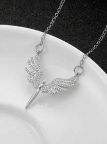 1 件不锈钢天使翅膀配方晶锆石项链吊坠，创意翅膀设计锁骨链，女士休闲日常佩戴首饰 - 天使之翼項鍊 - 查看 6