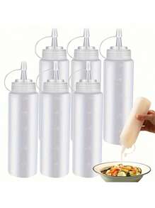3pcs 4oz Squeeze Bottles With Plastic Cap And Measuring Tool, Rotating Dispenser Containers For Ketchup, Mustard, BBQ Sauce, Salad Dressing, Olive Oil, Suitable For Restaurants