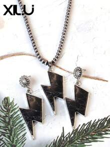 1 set de collar con colgante y aretes de estilo retro y país del oeste antiguo con diseño exagerado de color turquesa al estilo del Día de San Valentín para mujeres