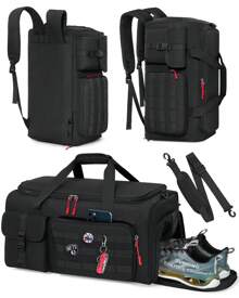 Gym Bag For Men, 45L Sports Travel Duffel Bag With Shoe & Laptop Compartment, Gym Workout Backpack Carry On Weekender Bag Overnight Backpack For Travel - Black - View 1