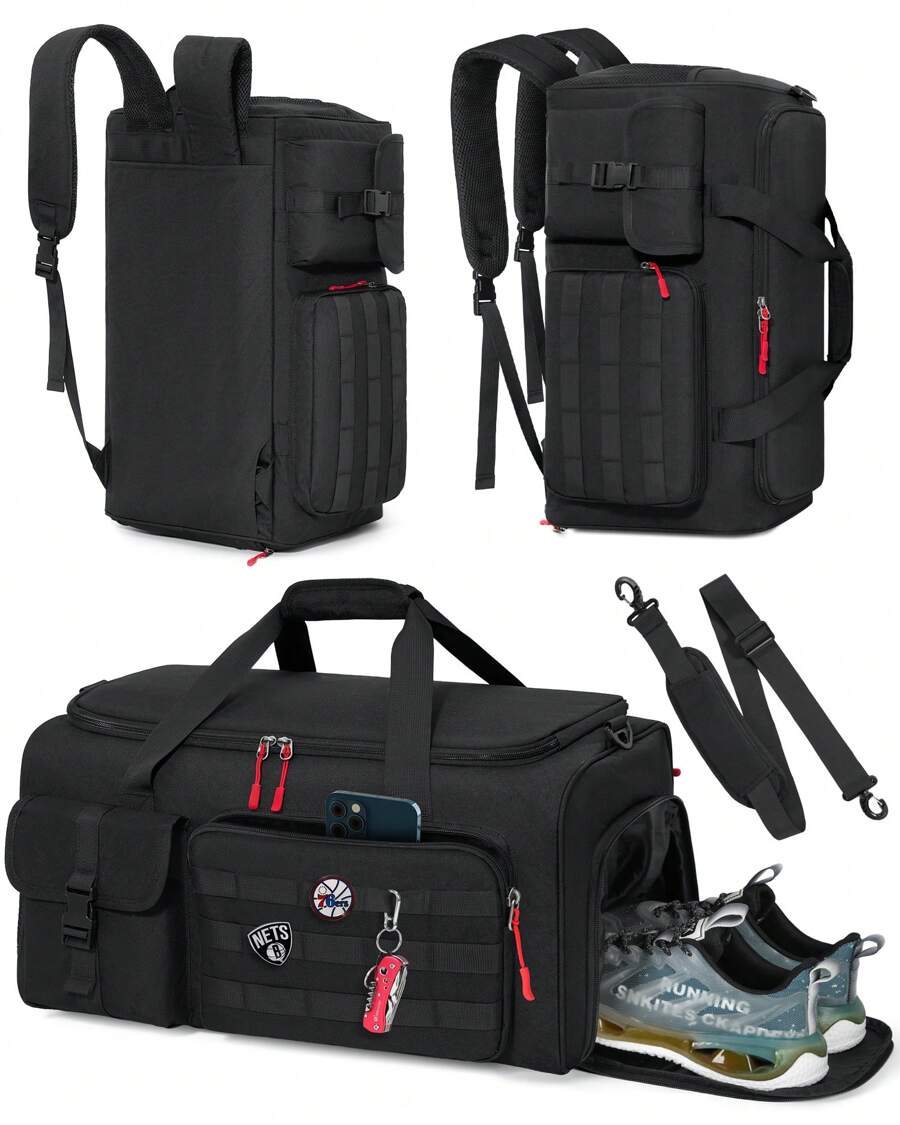 Gym Bag For Men, 45L Sports Travel Duffel Bag With Shoe & Laptop Compartment, Gym Workout Backpack Carry On Weekender Bag Overnight Backpack For Travel - Black - View 1