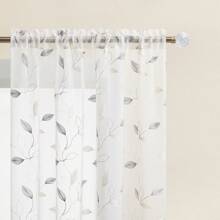 2 Paneles de cortinas de poliéster transparente con diseño bordado de hojas, aptas para salas de estar y dormitorios, decoración del hogar, con ojales para instalación sencilla - Multicolor - Ver 2