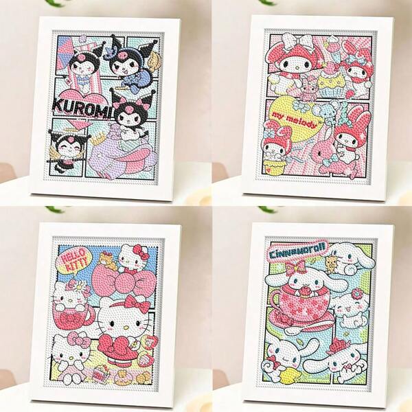 Pintura de Diamante Sanrio Kuromi com Diamante Completo, Adesivos de Diamante Artesanais, Bonecas Fofas Decoração do Quarto, Decoração Pontilhada Artesanal, Pacote de Material Meu Melodia Desenho Animado Decoração da Sala de Estar, Pintura Decorativa Olá Kitty Namorada, Presente de Dia dos Namorados, Presente de Ano Novo