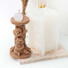 1pc DIY Tree Stump Mother Son Bear Candle Mold Handmade Sitting Animal Soap Resin Plaster Mold Mother Child Monkey Making Tool Desk Decor Gifts