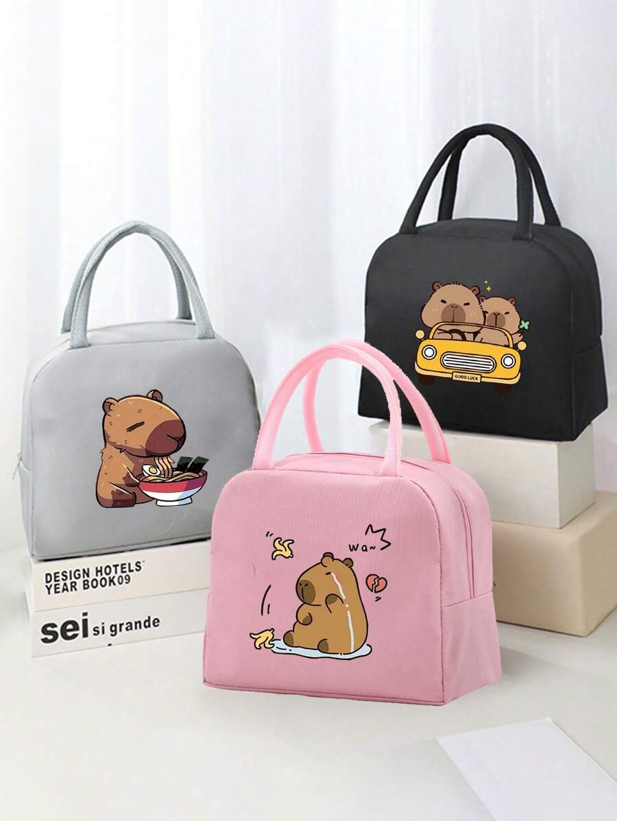 1 件时尚水纹保温午餐袋，便携式大容量午餐手提袋，防水轻便牛津布手提包，适合日常使用和户外野餐