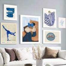 1pc Blue Striped Girl Read Book Lobster Vase Wall Art Canvas Painting Nordic Posters And Prints Wall Pictures For Living Room Decor No Frame - Multicolor - View 5