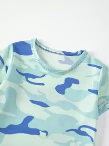 2pcs Boy Sports Outfit, Quick Dry Breathable Mesh Short Sleeve Camo Print T-Shirt And Shorts, Comfortable Loose Fit, Suitable For 4-12 Years Old Child, Suitable For Basketball, Soccer Etc.